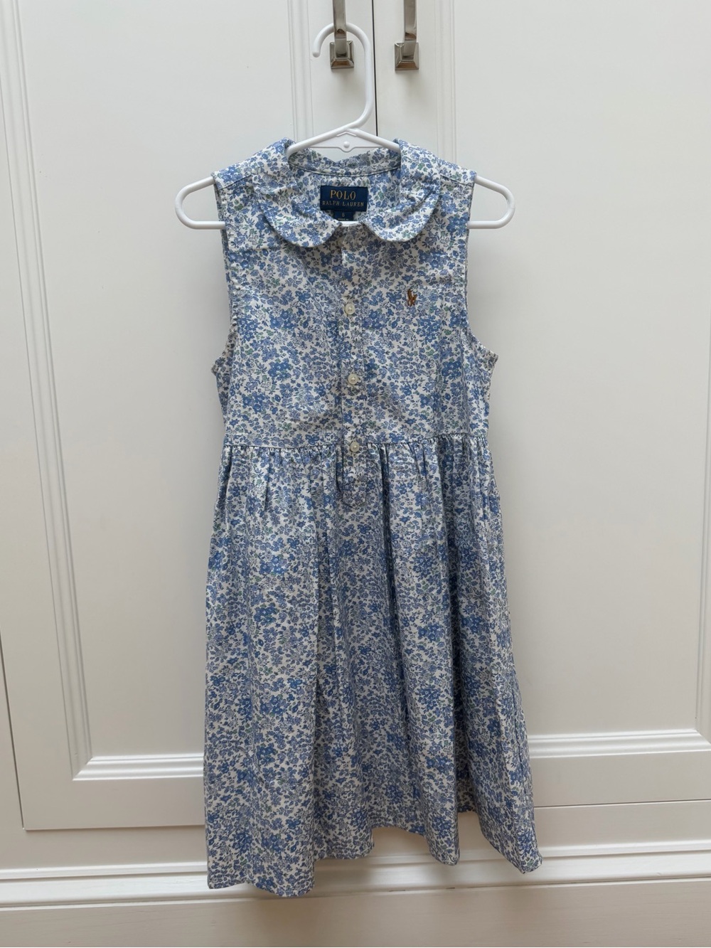 Ralph Lauren Blue Floral Sleeveless Peter Pan Collar Dress Girls Size 6 NWT